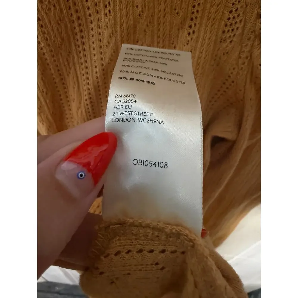 Free People Ella Puff Sleeve Pointelle Knit Top Mustard Yellow Size Small